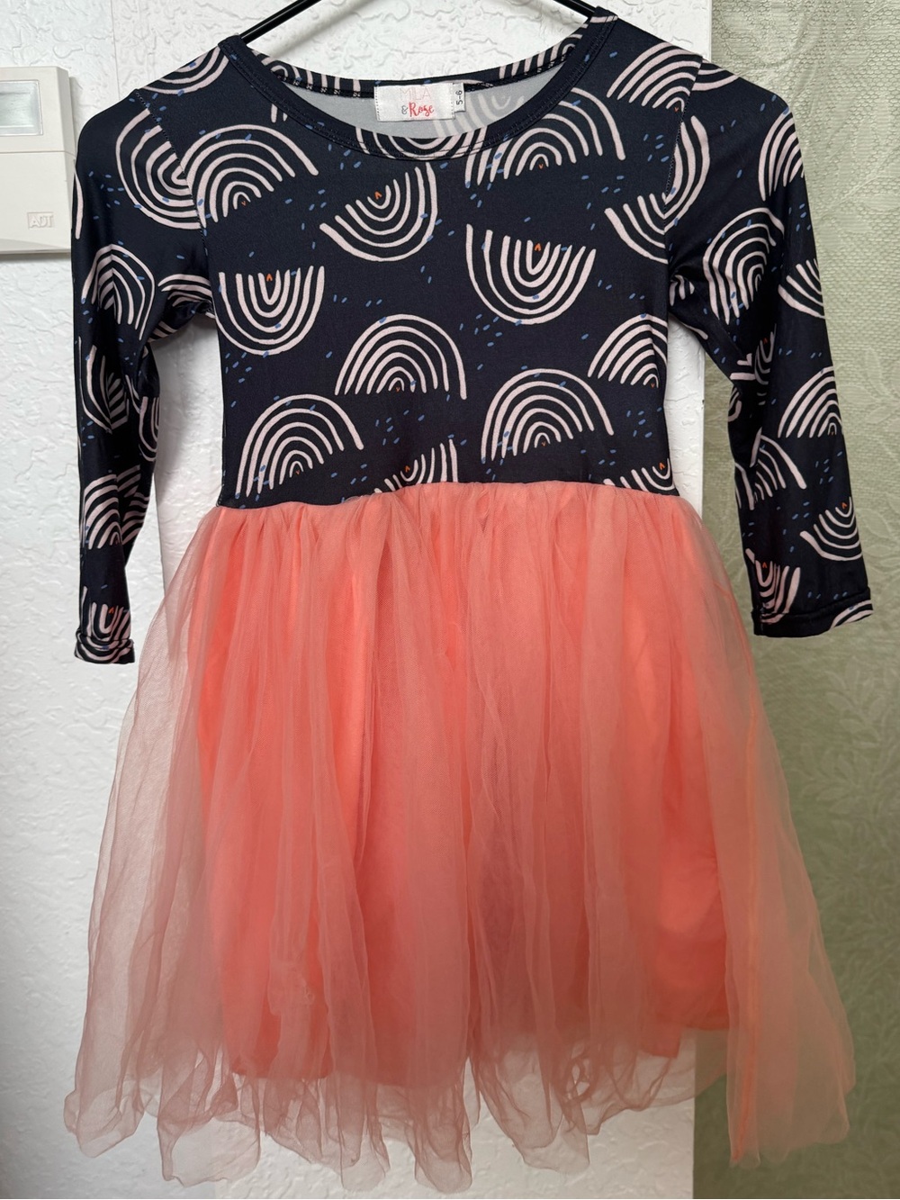 Mila and Rose Midnight Rainbow with Coral Tulle Skirt Kids Dress